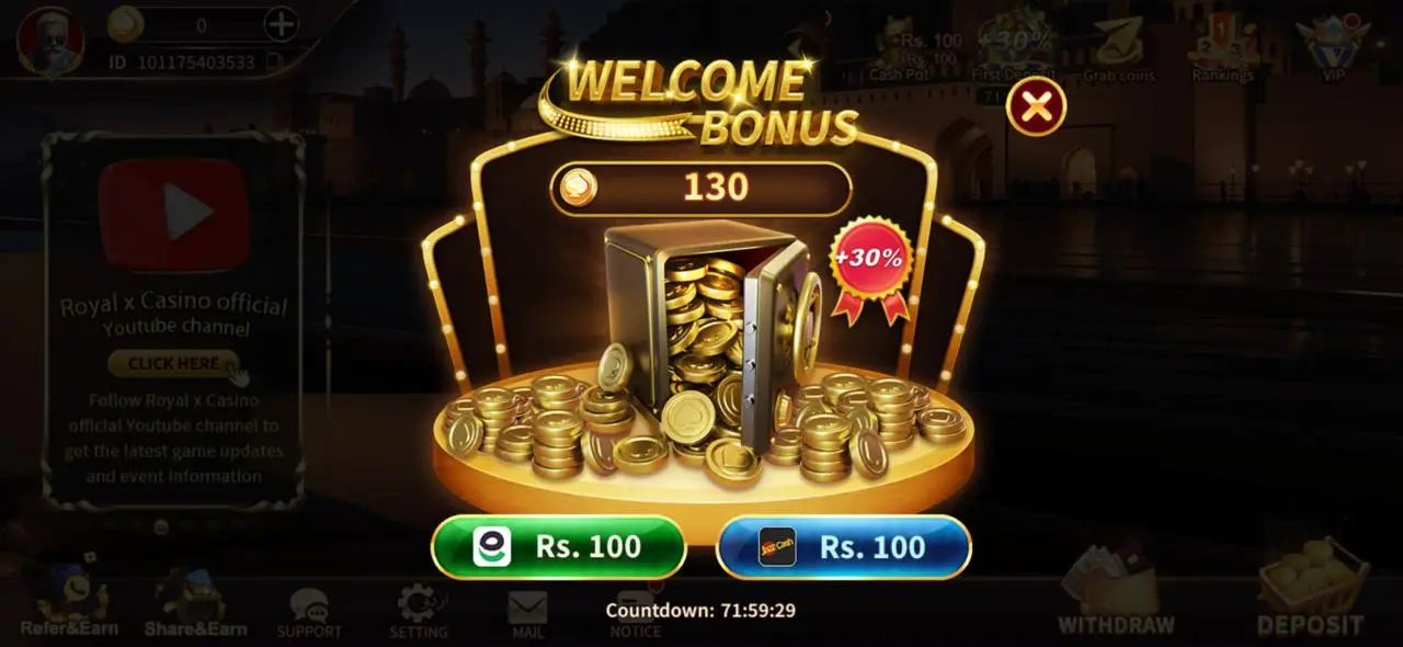 Royal X Casino Rs.5000 Welcome Bonus